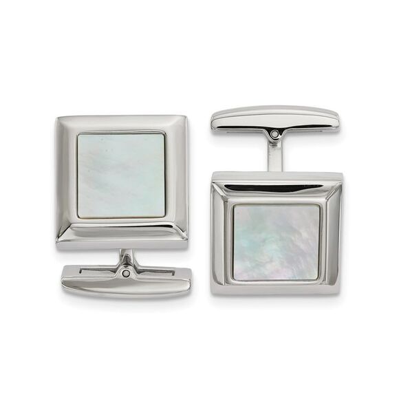 Stainless Steel White Mother of Pearl Square Cuff Links 17mm (5/8 In)